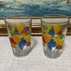 Set of 2  Vintage Firna Indonesia Juice Glasses with Fruit  Pattern